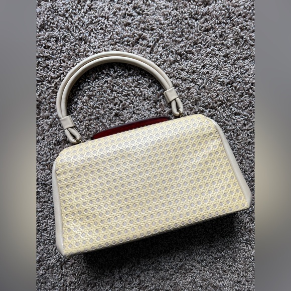 Beautiful Vintage Handbag Purse With Lucite / Bakelite Closure Rare Weave Print - Picture 1 of 16